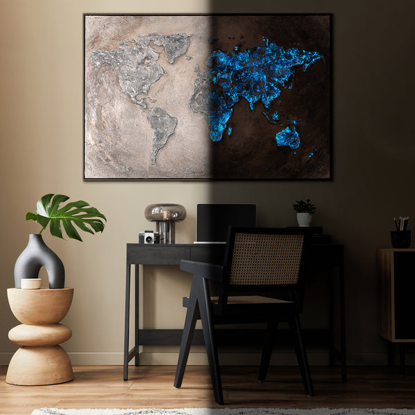 glow in the dark art  world map abstract painting